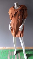 Victor Costa Vintage Party Dress Crytal Jewel Buttons sz 8 Copper 1980s Cocktail