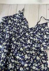 Vintage Satin Nightgown Intimates By LCA Blue Floral Spaghetti Strap V Neck Med