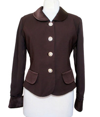 Vtg Heiser-Egan Evening Jacket M Women Brown Faille Satin Trim Crystal Buttons
