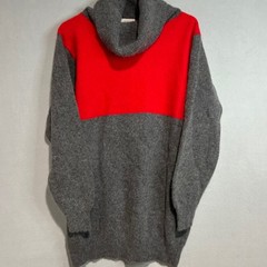 Vtg Lambswool Angora Tunic Sweater Women L Gray Red Colorblock Cowl Neck Fuzzy