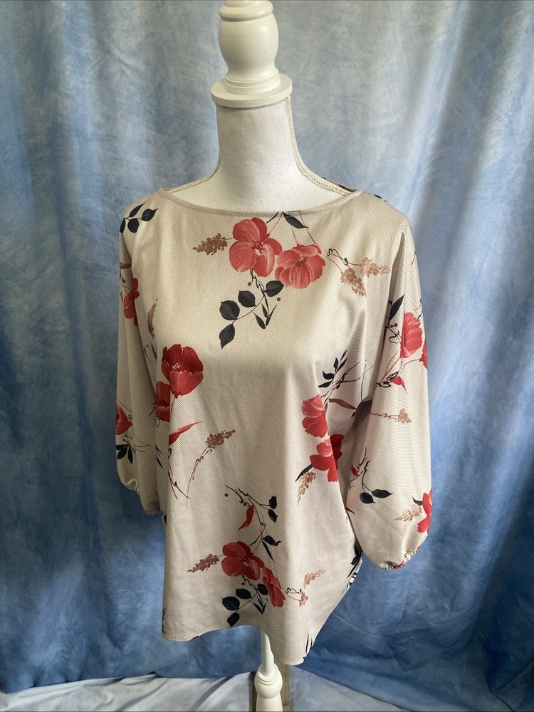 Ample Togs California Vintage 70s Floral Boatneck Top Plus Sz L/XL Polyester GUC