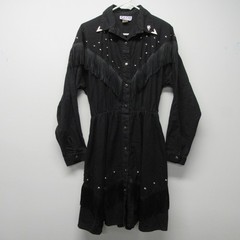 Vintage SAS’SA Western Cowgirl Rodeo Shirt Dress Fringe Studded Rockabilly sz M
