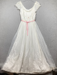 Vintage Gotham Gold Stripe Nightgown Womens 34 White Small Babydoll Floral Dress