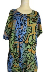 90s RARE Haring Style Pop Art Graphic Dress Dancing Figures Passport Pier 1 Sz.S