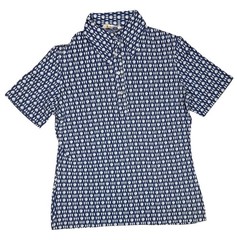 Vintage Eastmoor Mod Polo Shirt Womens 7/8 Blue White Geometric 60s 70s Retro