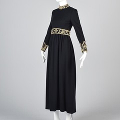 XS Vintage 1960s 60s George Halley Couture Black Knit Maxi Dress Winter Formal