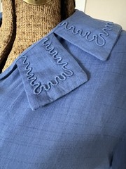 VTG 1950s Blue day/house dress with novelty soutache collar