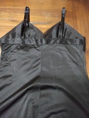 Vtg 70s black nylon lace chiffon trim Full slip dress Size S M ? glam goth READ