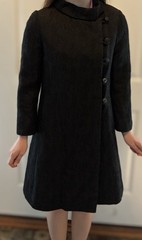 Vintage 1960s Tailor-Made Black Paisley Jacquard Princess Coat Modern XS/ Small