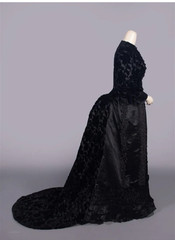 Antique Black Victorian 1880s Velvet Trained Beaded Dinner Gown – Wearable!