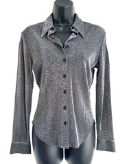 NWT Vintage Bebe Moda 90s Y2K Bebe Moda Silver Lurex Metallic Shirt Small Glam