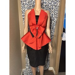 Vintage 80s Red Black Tuxedo Cocktail Party Prom Sheath Dress XS 22 Waist