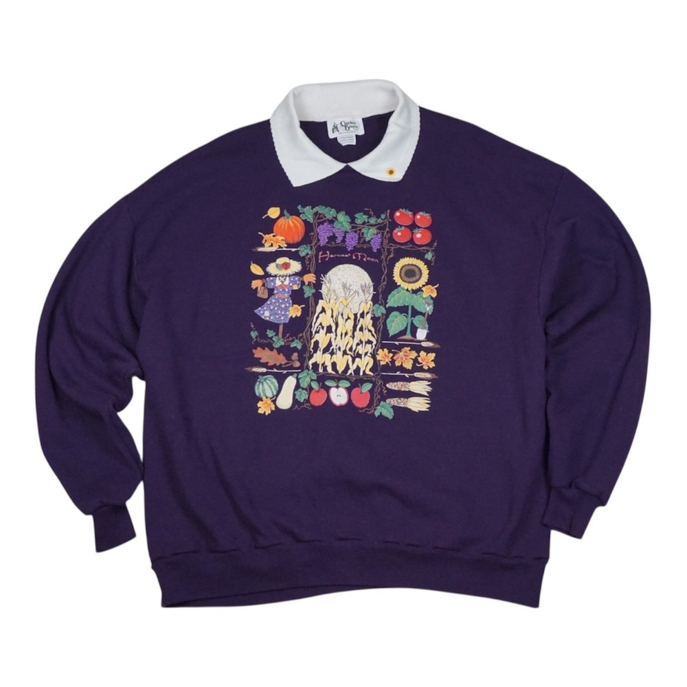 Vtg Cracker Barrel Harvest Moon Sweatshirt Women’s 2XL Purple USA Cottagecore