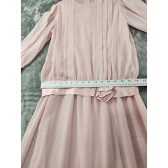 Vintage 70s Chiffon Pleated Satin Trim Blouson Maxi Dress Size 10 Pink Formal