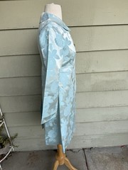 70’s Ice Blue Floral Brocade Cocktail Sheath Dress Matching Coat Metallic 28” 4
