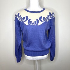 Vintage 80s 90s Sweater Womens S Purple Angora Wool Blend Cottage Boho Western