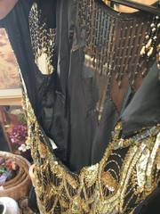 Lillie Rubin Vintage Black Gold Beaded Sequin Semi-Open Back Silk Dress Size 6