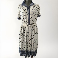 Vintage Lady Carol Of New York Pleated Belted Polka Dot Dress SZ 16 Made In USA