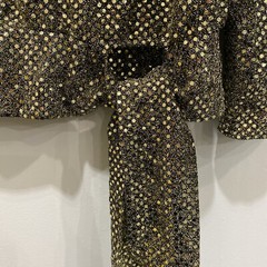 Vintage By Another Thyme Blouse Size 8 Full Sequins Gold Toned waist tie Sparkly
