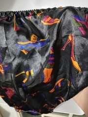 Vintage XL Satin Frilly Flutter panty Black Classic Shoe Sheer Embroidered Sexy