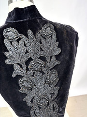 Antique Victorian Black Velvet Mourning Shawl Cape w Jet Beads Appliqué Fringe