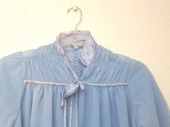 Vtg Eve Stillman by Gracette Modest Sheer Nightgown Blue Satin Puffed Sleeve