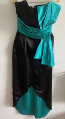 Vintage Roberta California Dress Black Teal Bow Prom Satin Sleeveless Zipper XS