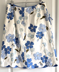 Willi Smith Women’s Blue Floral Print Skirt Scalloped Hem Sz 8 Cotton Blend W36