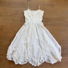 Vintage White Lace Prairie Midi Dress Handkerchief Hem Cottagecore Sz 12 Mexico