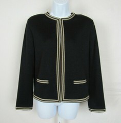 VTG 1960s 70s JAMES KENROB BY DALTON BLACK KNIT SWEATER BLACK TAN TRIM