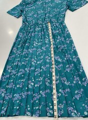 Leslie Fay Short Sleeve Dress Vintage 10P Teal With Blue Flowers Shoulder Pads