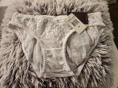 Vtg DONNA LOREN SZ M White Sheer Mesh Lace Bikini 90’s Y2K Retro Pinup Bombshell