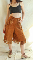 1940s suede fringe studded western culottes pants shorts lace up leather vintage