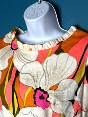 Vtg 60s Richard Douglas Hawaiian Barkcloth Mini Dress MOD BRIGHT Floral Sz S/M