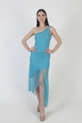 Cache One Shoulder Beaded Dress Vtg Y2K Asymmetrical Hi Low Cocktail Prom Gown S