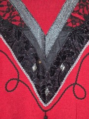 C’est Joli Too Vintage 80s Sweater Womens Med/Lrg Red Sequin Lace Tassel Glam