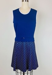 Vintage 70s Royal Blue Double Knit Polyester White Polka Dot Mini Dress MOD GOGO
