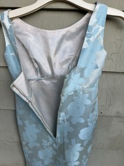 70’s Ice Blue Floral Brocade Cocktail Sheath Dress Matching Coat Metallic 28” 4