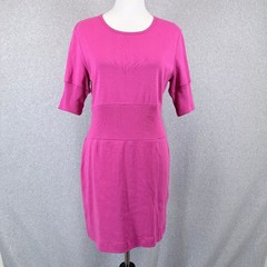 Newport News Womens Pink Knit Sheath Dress M Stretch Elbow Sleeve Career