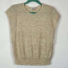 Vintage Pandora 1980’s Wool Mohair Open Knit Cap Sleeve Cream Retro Sweater S