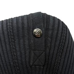 CHANEL Vintage 08P CC Logo Button Ribbed Knit Tank Top #42 Black Silver Cotton