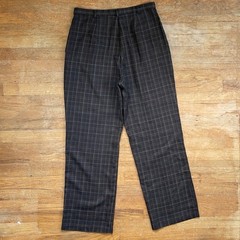 Vintage Plaid Woven Pants Size Large 32″ Waist 90s Brown High Waist Trousers