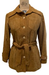 CALVIN KLEIN Vintage 70s Women’s LS Suede Shirt Jacket with Belt – Sz S Trending