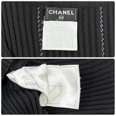 CHANEL Vintage 08P CC Logo Button Ribbed Knit Tank Top #42 Black Silver Cotton