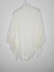 Vintage 1960s Women’s Ivory Knit Shawl Fringe Acrylic Wrap 64×38