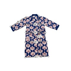 Vintage JO Intimates Floral Robe Size M/L Satin Long Wrap Belted Navy Blue Pink