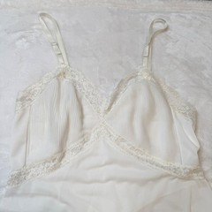 Vintage White Lace Trim Pleated Full Slip dress, Ruffle Hem,