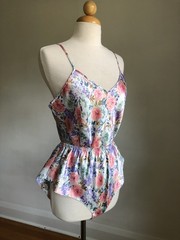 STUNNING VTG DEENA Floral Silky Satin 2pc Camisole Tank & Shorts Lingerie Set M