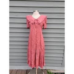 Vintage 90s Karin Stevens Dress Rose Pink Floral Damask Lace Collar Size 6