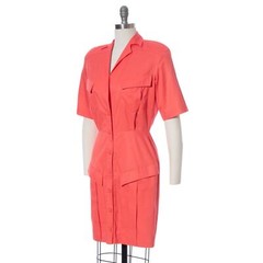 Vintage THIERRY MUGLER 1980s Shirt Dress 80s Designer Hot Pink Cotton Wiggle